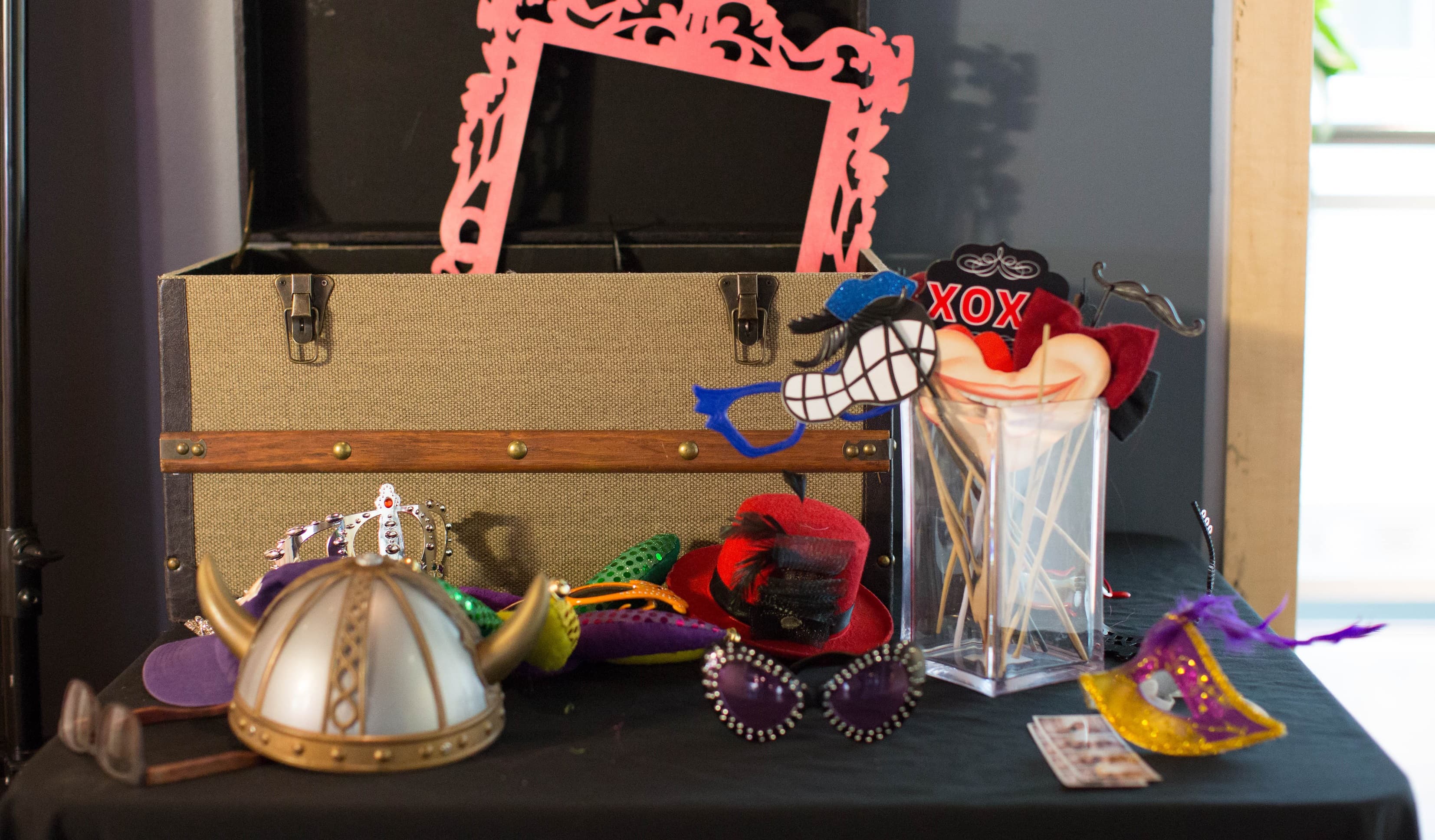 A collection of props for guests to use in the photo booth